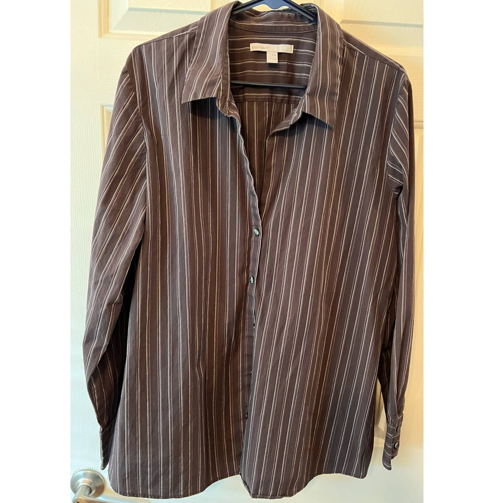 Old Navy Women's Purple Stripe Button Front‎ Size XXL 29" Long x 23" Pit to Pit